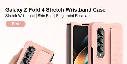 Matte Silky Hard Plastic Grip Case Strap For Samsung Galaxy Z Fold 5 4 3 2 5G Wristband Elastic Band Armor Cover For Fold3 Fold4