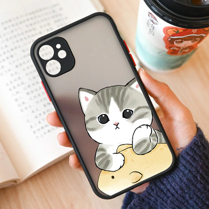 Cute Animal Cat Couple Lovers Phone Case for iPhone 11 12 13 14 Pro Max Mini 7 8 Plus SE X XR XS Max Matte Paired Covers Fundas