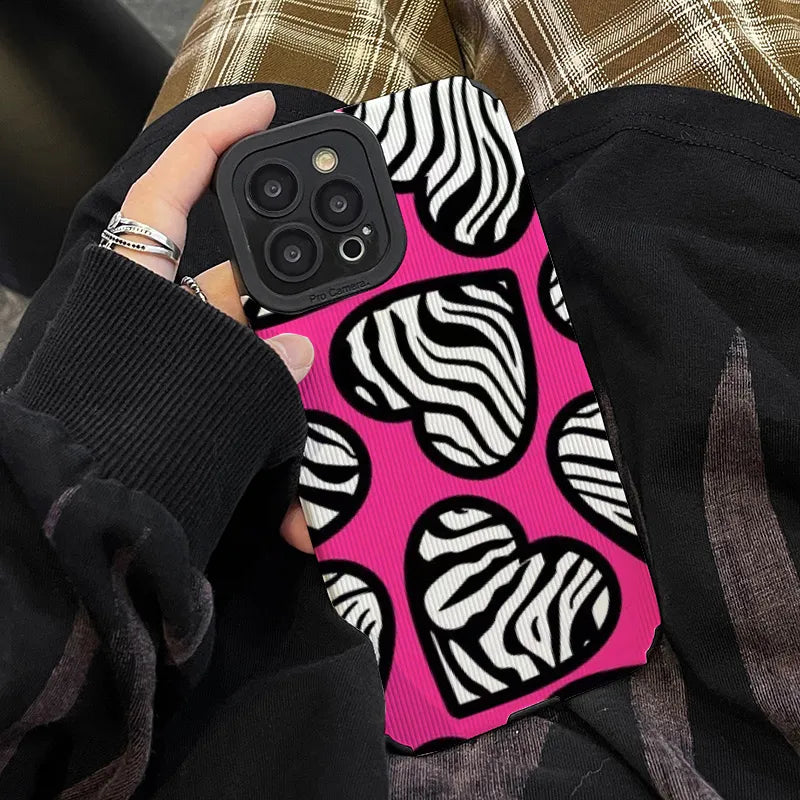 Stylish Love Heart Zebra Pattern Phone Case For IPhone 14 11 13 12 Pro XS Max 7 8 Plus X XR SE Animal Lens Protected Soft Cover