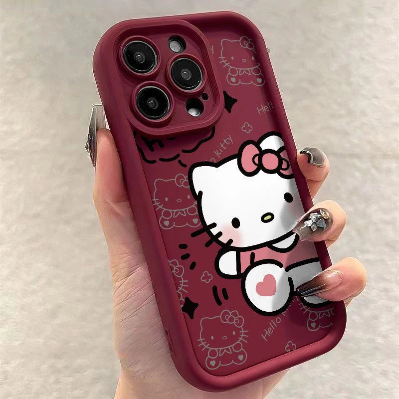 Sanrio Ins Hello Kitty Phone Case For Iphone 15 14 13 11 12 Pro Max Plus X XR XS 7 8 Plus Y2k Girl Clear Gift Silicone Anti-fall