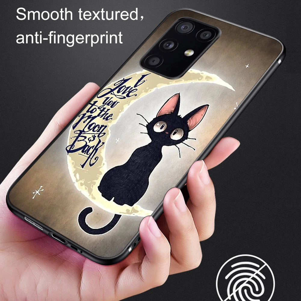 Cute Cat For Samsung Galaxy S21 A51 S20 A50 A71 A70 A20 A40 S10 S9 S8 Plus Ultra S10e NOTE 10 9 8 Plus Black Soft TPU Phone Case
