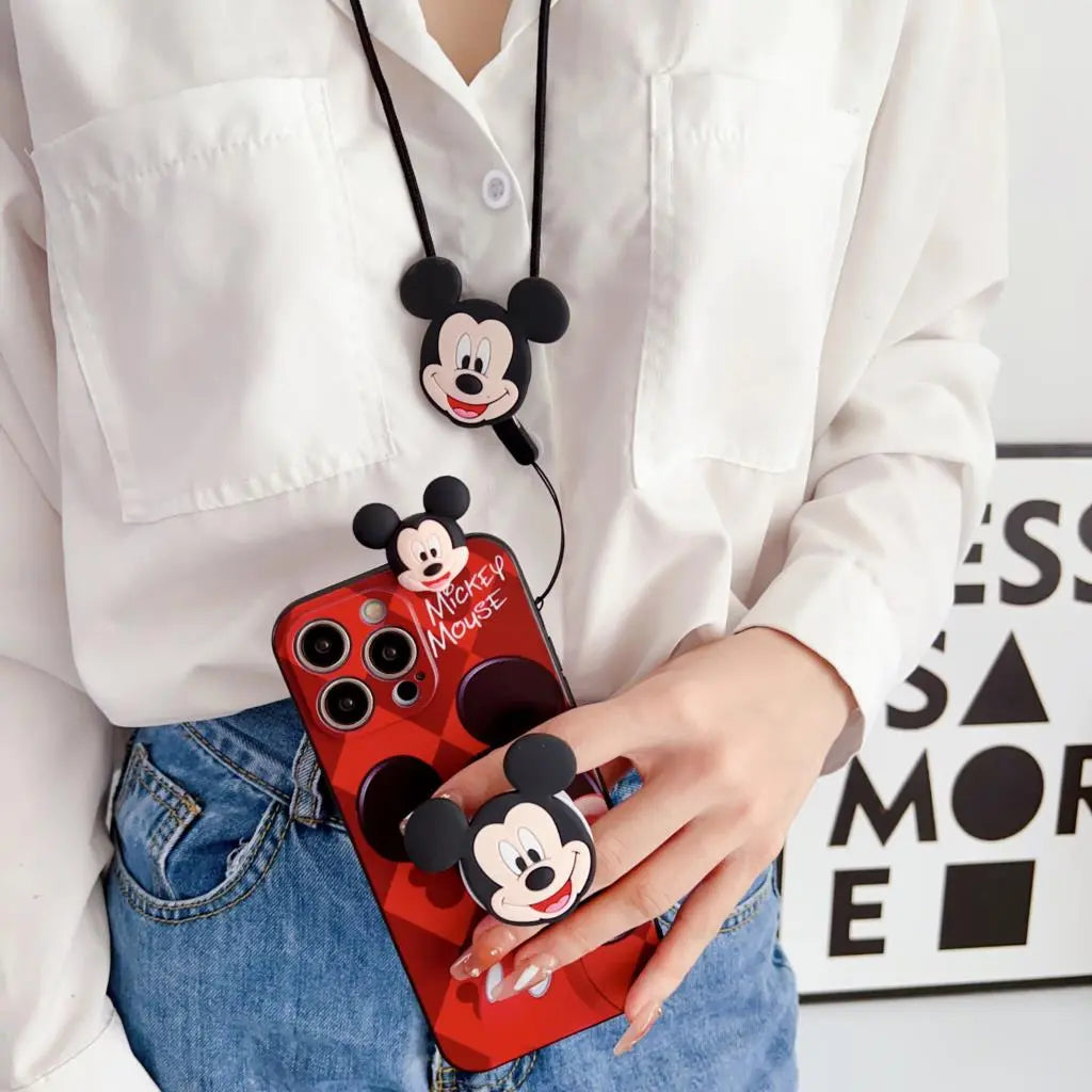 Minnie Mickey Phone Case With Holder Rope For Samsung Galaxy S7 Edge S8 S9 S10 S20 S21 S22 S23 Plus Ultra S21FE Note 9 10 20