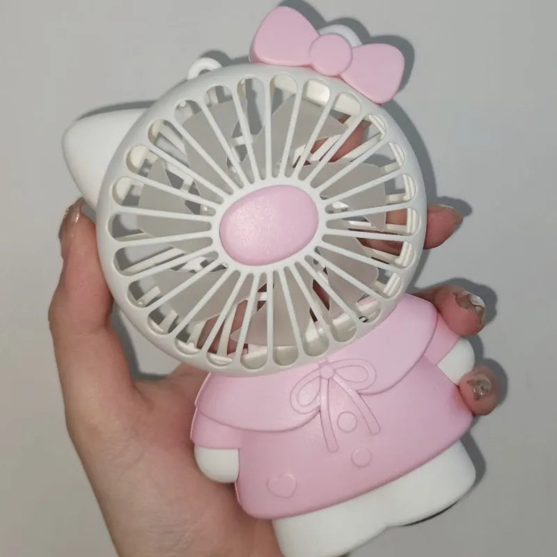 USB handheld rechargeable Hello Kitty mini fan student portable wind super quiet cute desktop bed outdoorGift