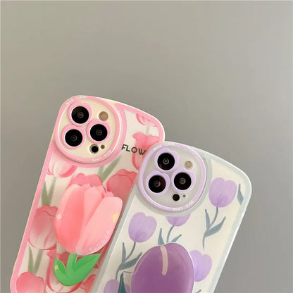 Flower Bracket Ring Holder Stand Soft Phone Case for iphone 13 14 Pro Max 12 MiNi 11 XR X XS 7 8 plus 6 SE Lens Protective Cover