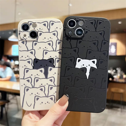 Cute Cartoon Cat Phone Cover For iPhone 11 12 13 14 15 Pro XS Max X XR 7 8 14 15 Plus Candy Color Soft Couple Silicone TPU Case