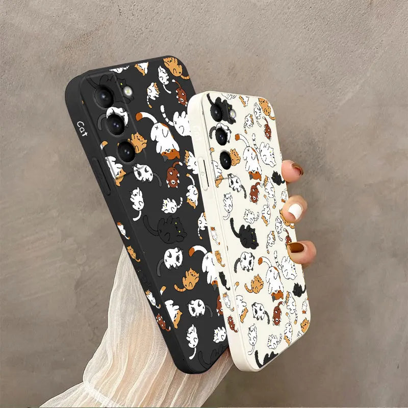 Cat Rolling Phone Case For Samsung Galaxy S23 S22 S21 S20 Ultra Plus FE S10 S9 S10E Note 20 ultra 10 9 Plus Cover