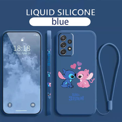 Stitch Lilo Disney Angel Phone Case For Samsung Galaxy A73 A53 A33 A52 A32 A71 A51 A21S A03S 4G 5G Liquid Left Rope Cover Fundas