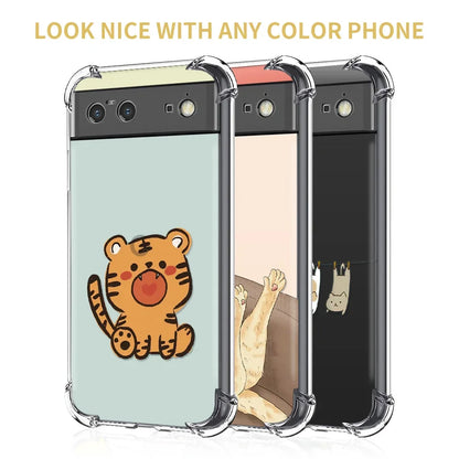 Shockproof Soft Silicone Phone Case for Google Pixel 8 Pro 7a 7Pro 7 Transparent Fundas for Pixel 6a 6 6Pro Cute Funny Cat Cover