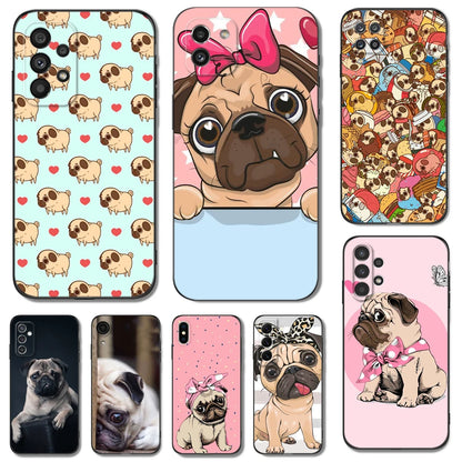 Black tpu Case For Samsung galaxy A54 A34 A14 5G A04 NOTE 20 10 9 PLUS ultra+ cover Animal Cute Pug Dog