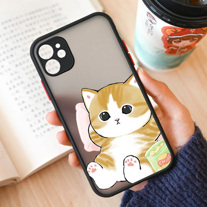 Cute Animal Cat Couple Lovers Phone Case for iPhone 11 12 13 14 Pro Max Mini 7 8 Plus SE X XR XS Max Matte Paired Covers Fundas