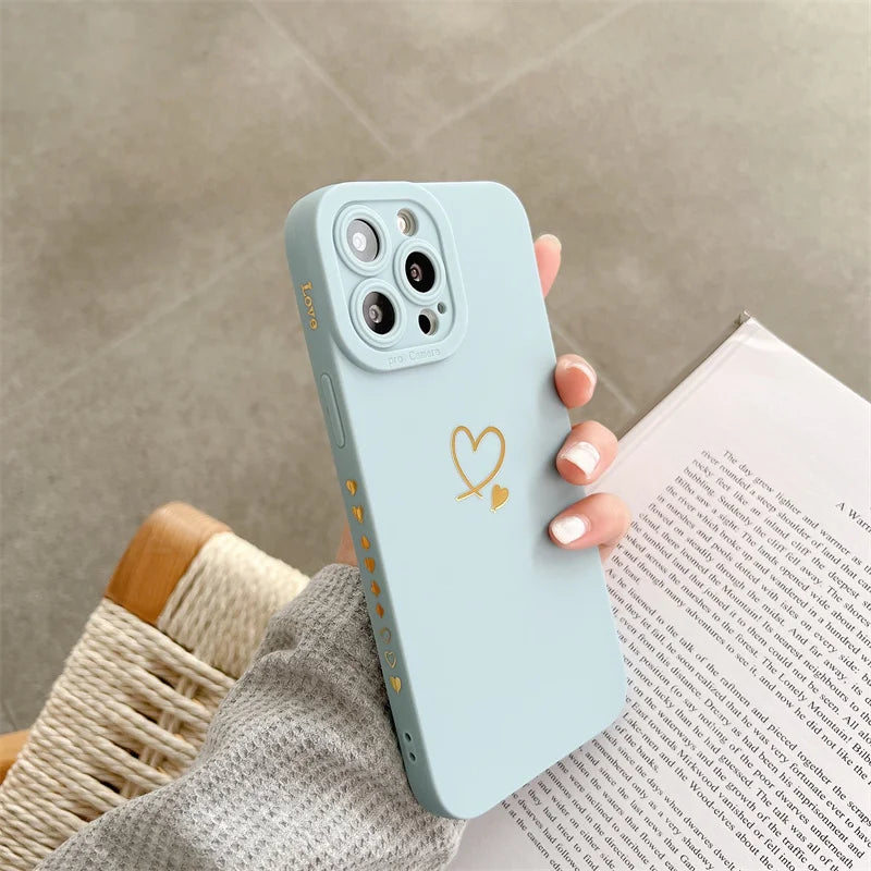 Candy Color Silicone Phone Case For iPhone 14 Pro Max 11 12 13 15 Pro Max X XR XS Max 7 8 Plus Cute Love Heart Frame Soft Cover