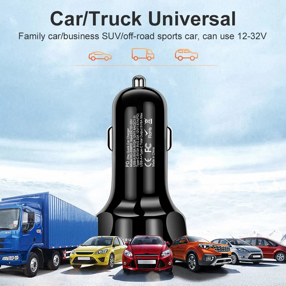 Olaf Dual USB C Car Charger Fast Charging USB PD QC3.0 Type C Fast Charger For iPhone Samsung Xiaomi Car Phone Charger Adapter