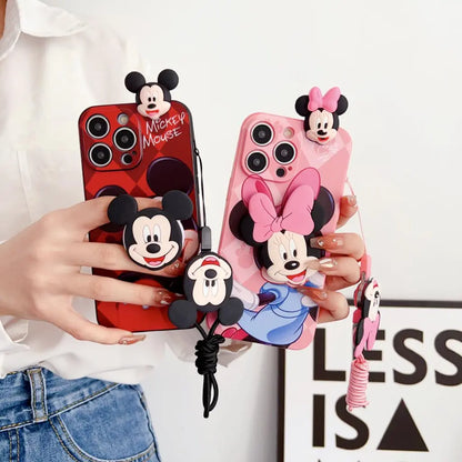 Minnie Mickey Phone Case With Holder Rope For Samsung Galaxy S7 Edge S8 S9 S10 S20 S21 S22 S23 Plus Ultra S21FE Note 9 10 20