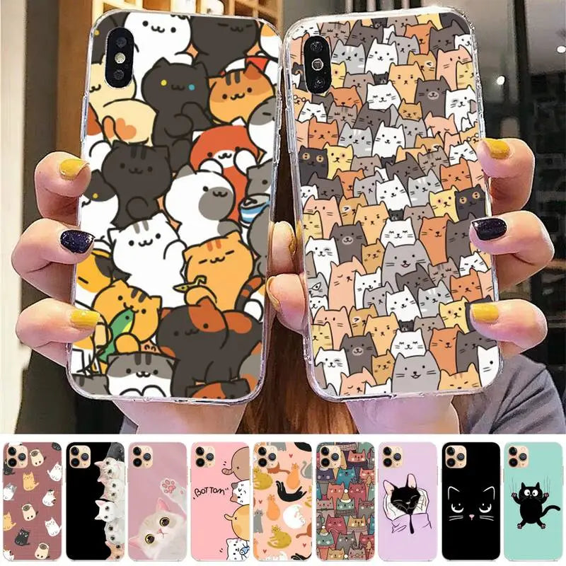 TOPLBPCS Cat Cute Kitten Catling Phone Case for iPhone 11 12 13 mini pro XS MAX 8 7 6 6S Plus X 5S SE 2020 XR cover