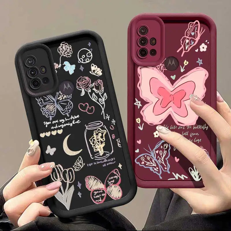 G30 Butterfly and Blossom Sky Eye Ladder Phone Case For Motorola Moto G84 G64 G54 G53 G34 G30 G24 G22 G20 G14 G10 G04 G04S Cover