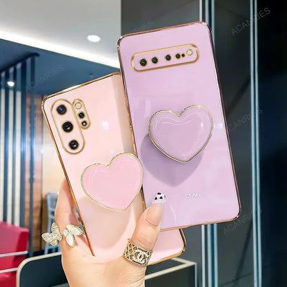 NOTE10 S 10Plus Luxury Love Heart Holder Case For Samsung Galaxy S10 Plus Note 10 Plating Stand Silicone Cover Funda S10plus