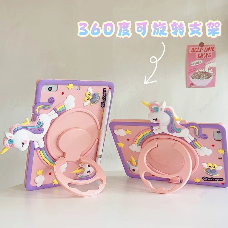 Cartoon Unicorn Kids Bubble Funda Case iPad 10.9 10th 10.2 9 8 7th Gen Case Kids Cover for iPad Air 1 2 3 4 5 Pro 11 2022 2021