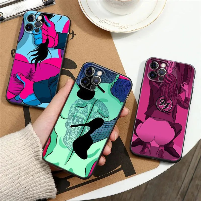 Girls With Sexy Red lips Comic Anime Phone Case For Apple iPhone 15 14 13 12 11 Pro Max Mini 8 7 Plus Black Cover Fundas Coques