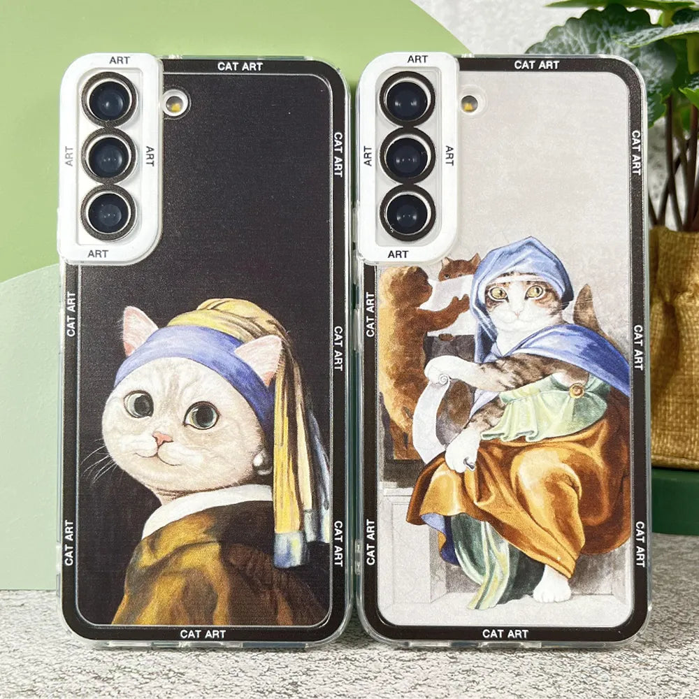 Case For Samsung Galaxy A13 A14 A22 A31 A32 A33 A50 A54 A52 A53 A72 A73 Soft Cover Famous Paintings and Cat Series Art