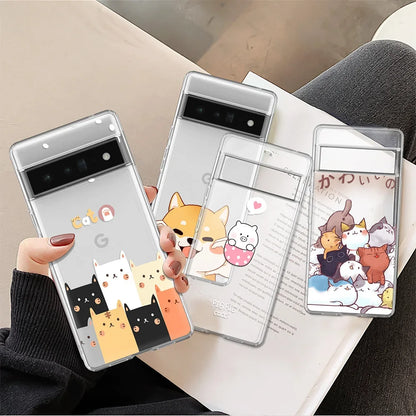 Cartoon Cute Cat for Google Pixel 8 Pro 7a 7Pro 6a Phone Case for Pixel 6 6Pro 3 3a 4 4a 5 5a 5G XL Transparent Soft TPU Fundas