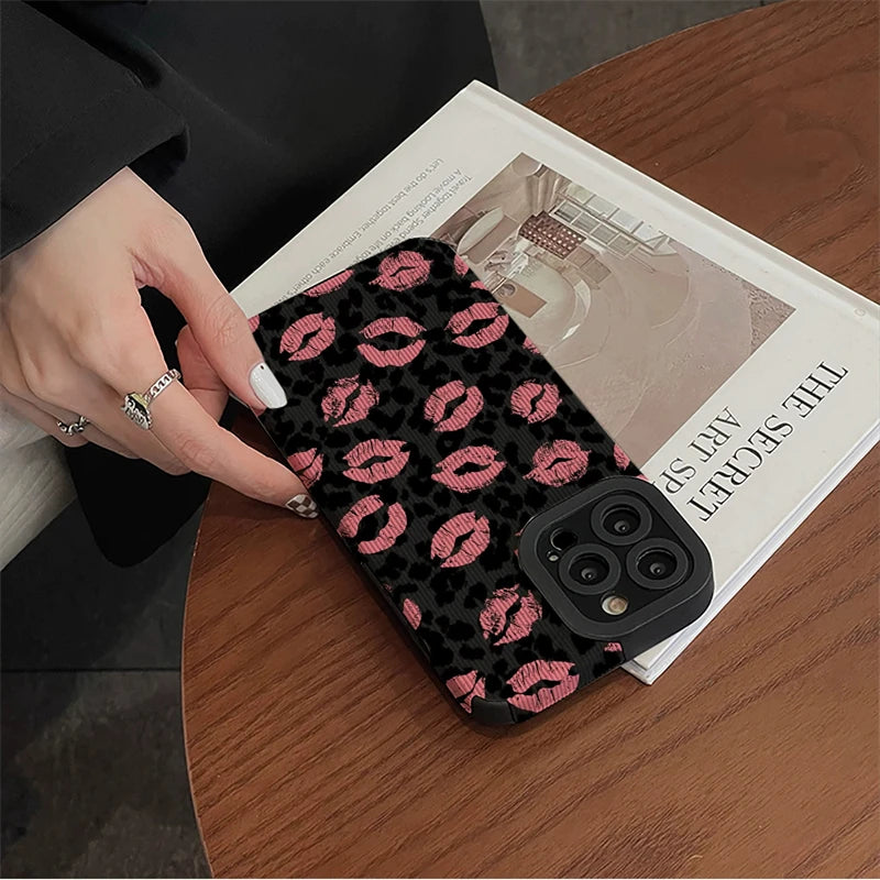 Pink Lip Kiss Print Phone Case For iPhone