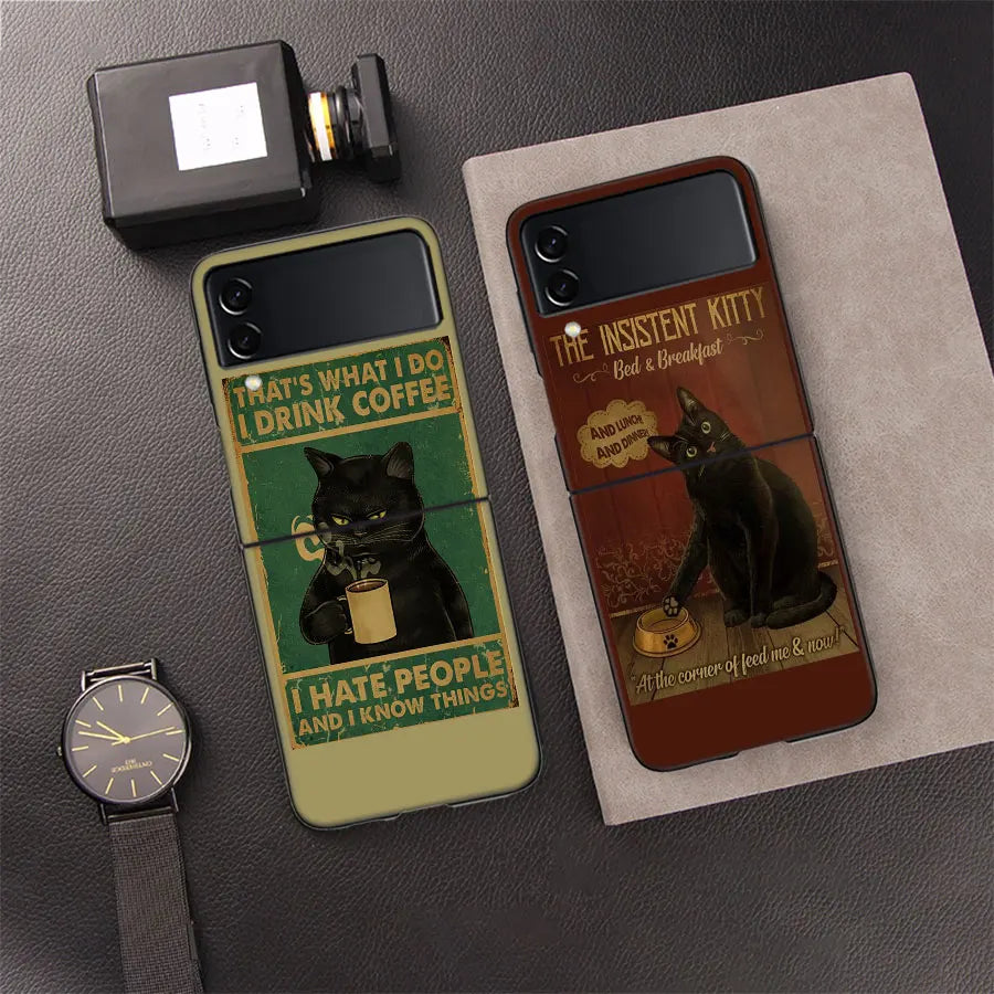 Funny cat poster daily life For Phone Samsung Z Flip 3 4 5 5G Cover Shockproof Hard Galaxy Z Flip 5 4 3 5G Case Cell Luxury PC S