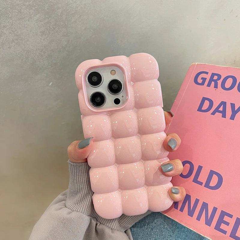 Cute Stylish Bread Chocolate Block 3D Phone Case For iPhone 14 13 12 15 Pro Max 11 Glossy Protective Cover Fundas