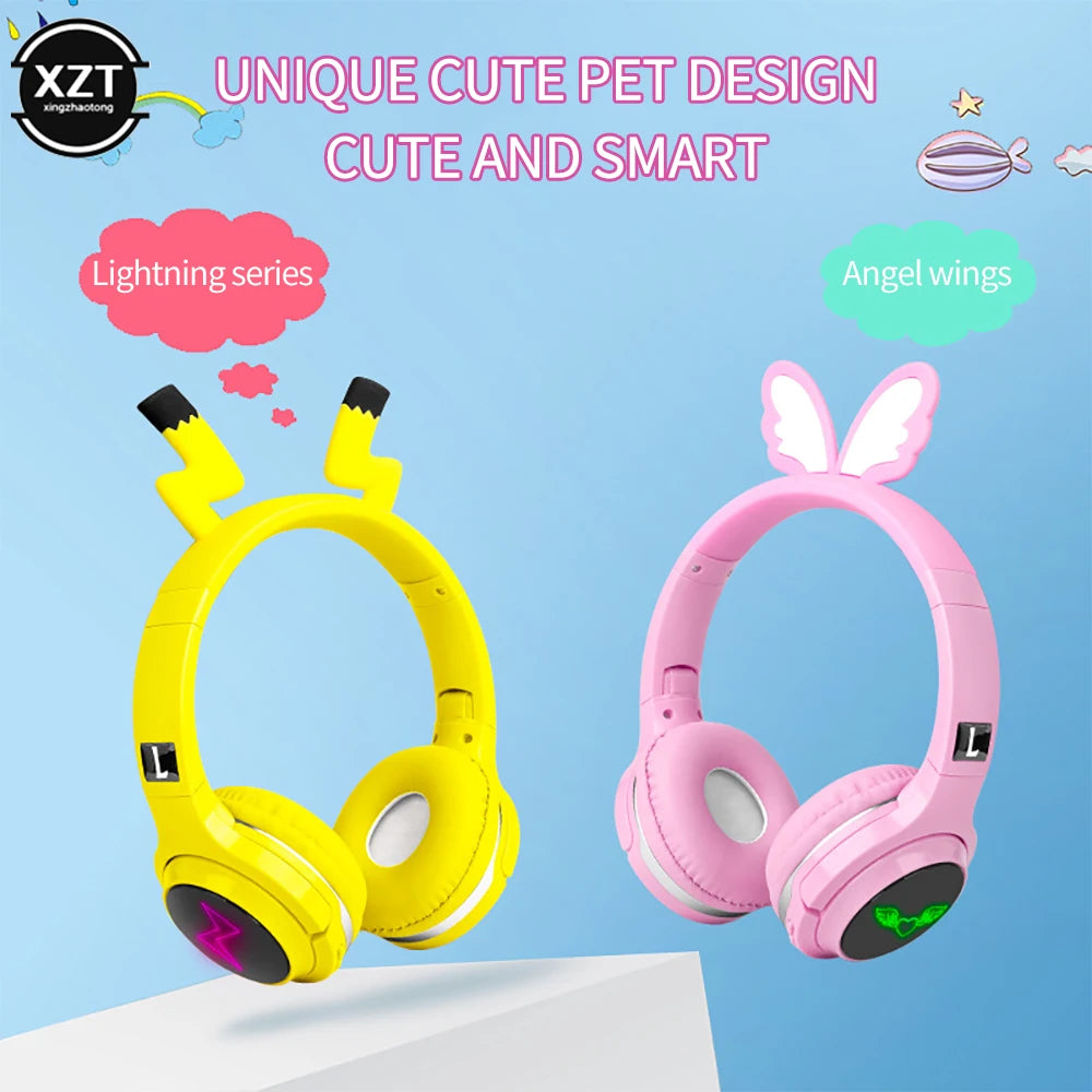 Cute Cartoon Butterfly Bluetooth 5.0 Wireless Headset 7 Color Band LED Lamp Headset Support SD Card Headset Music Game Headset