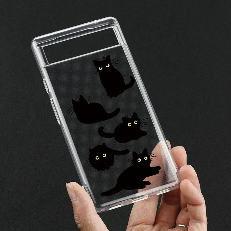 Cute Cartoon Black Cat Phone Case for Google Pixel 7A 7 7Pro 6Pro 6 6A 8 8Pro Case Cover Shells