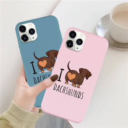 Kawaii I Love Dachshunds Letter Phone Case for IPhone 11 13 14 15 Pro 12 XS MAX 7 XR X SE20 8 Plus Cute Dog Soft Silicone Cover