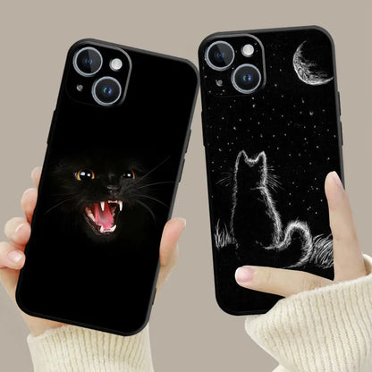 Cellular Phone Case For iPhone 15 14 13 12 11 Pro Max 6 6S 7 8 Plus X XS XR 12 13 Mini Soft Silicone Case Black Cat Staring Eye
