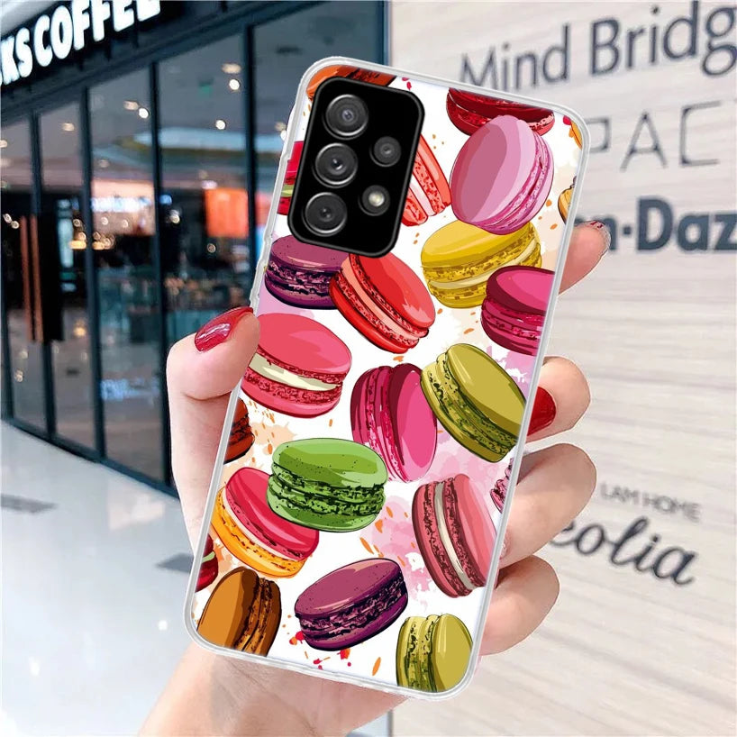 Macaron Ice Cream Cake Doughnut Soft Phone Case for Samsung Galaxy A51 A50S A41 A31 A21S A11 A71 A70 A40 A30S A20E A10 A6 A7 A8