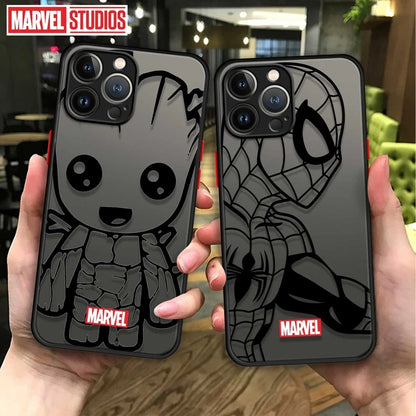 Phone Case For Apple iPhone 11 12 13 14 15 Pro 15 Pro Max 15 Plus XR 12mini 13mini Clear Marvel Groot Spider Iron Man Studio