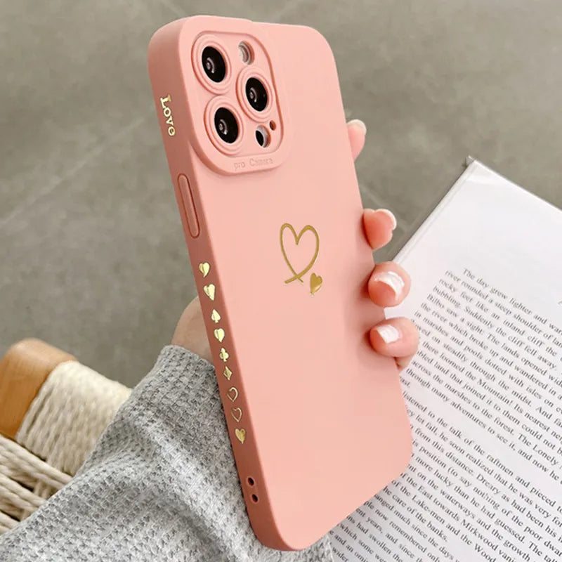 Candy Color Silicone Phone Case For iPhone 14 Pro Max 11 12 13 15 Pro Max X XR XS Max 7 8 Plus Cute Love Heart Frame Soft Cover