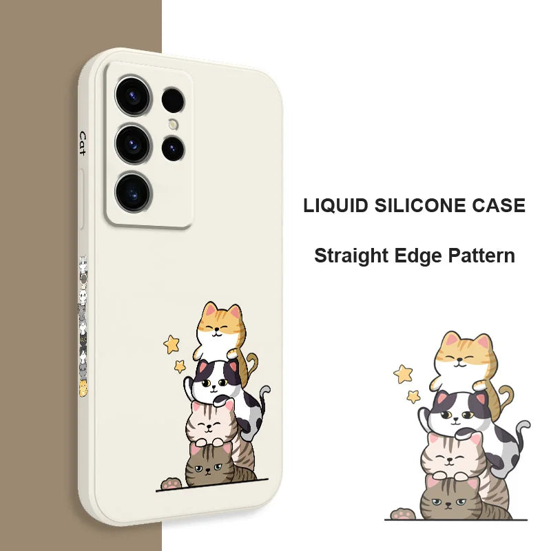 Stacked Cats Phone Case For Samsung Galaxy S23 S22 S21 S20 Ultra Plus FE S10 S9 S10E Note 20 ultra 10 9 Plus Cover