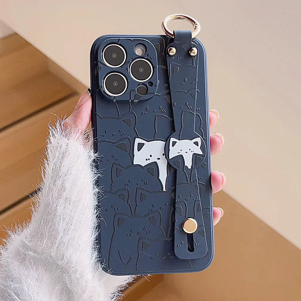 SoCouple Cat Wrist Strap Case For Samsung S23 S22 S21 S20 FE Plus Ultra Note 10 20 Bear Soft Silicone Skin Phone Holder Cover