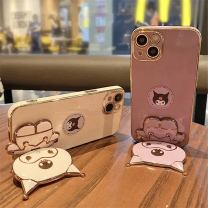 Kuromi My Melody Mirror Holder Case For Samsung Galaxy S23 Ultra S22 S21 S20 FE S10 Note 20 10 Plus A24 A34 A54 Plating Cover