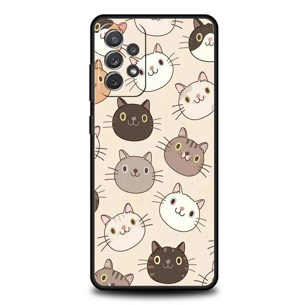 Cartoon Cats Background Phone Case For Samsung Galaxy A51 A71 A41 A31 A21S A11 A01 A03S A13 A23 A33 A53 A73 5G A12 A32 Cover