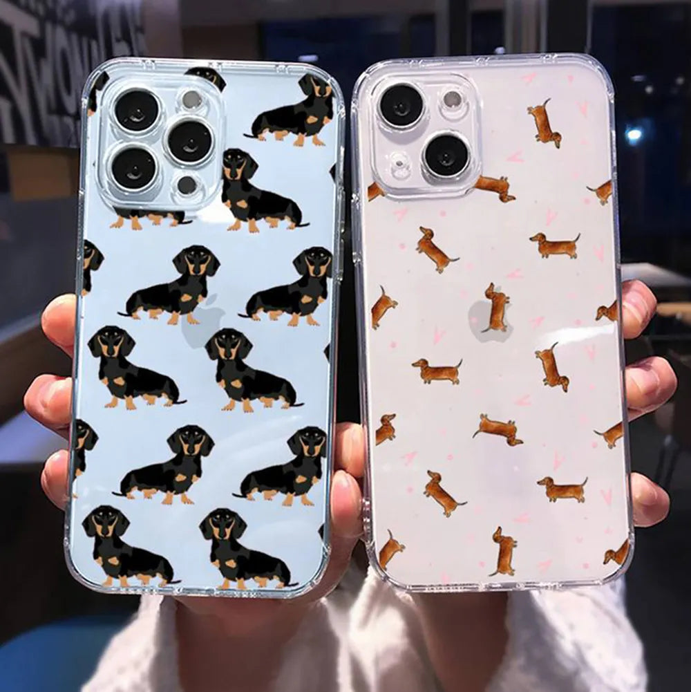 Dachshund Silhouette Dog cute animal Phone Case Transparent soft For iphone 11 13 12 14 pro max mini plus