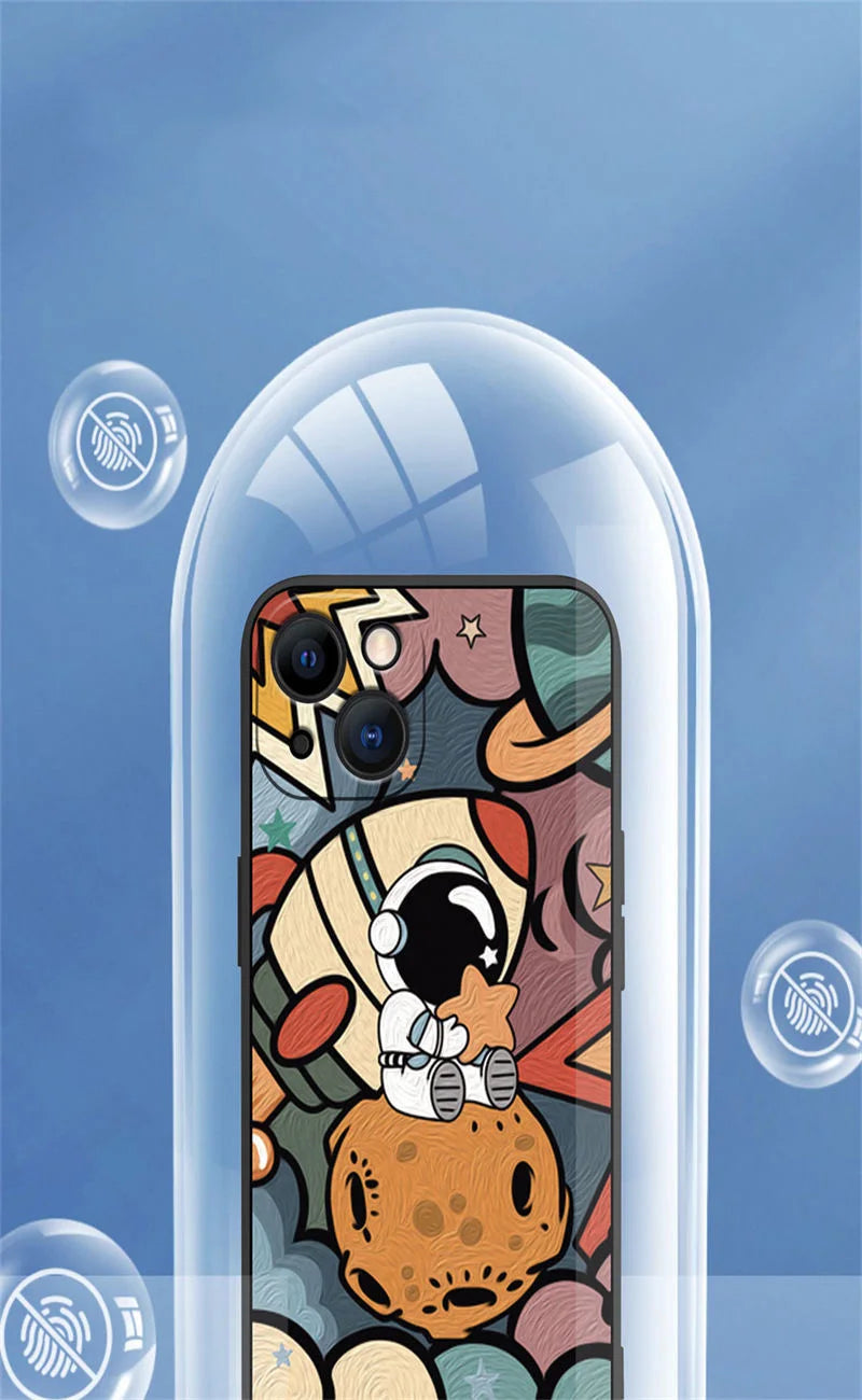 Cartoon Astronaut Square Silicone Case For Samsung Galaxy S24 S23 Ultra S22 Plus S21 FE Note 20 A32 A52 A13 A33 A34 A54 5G Cover