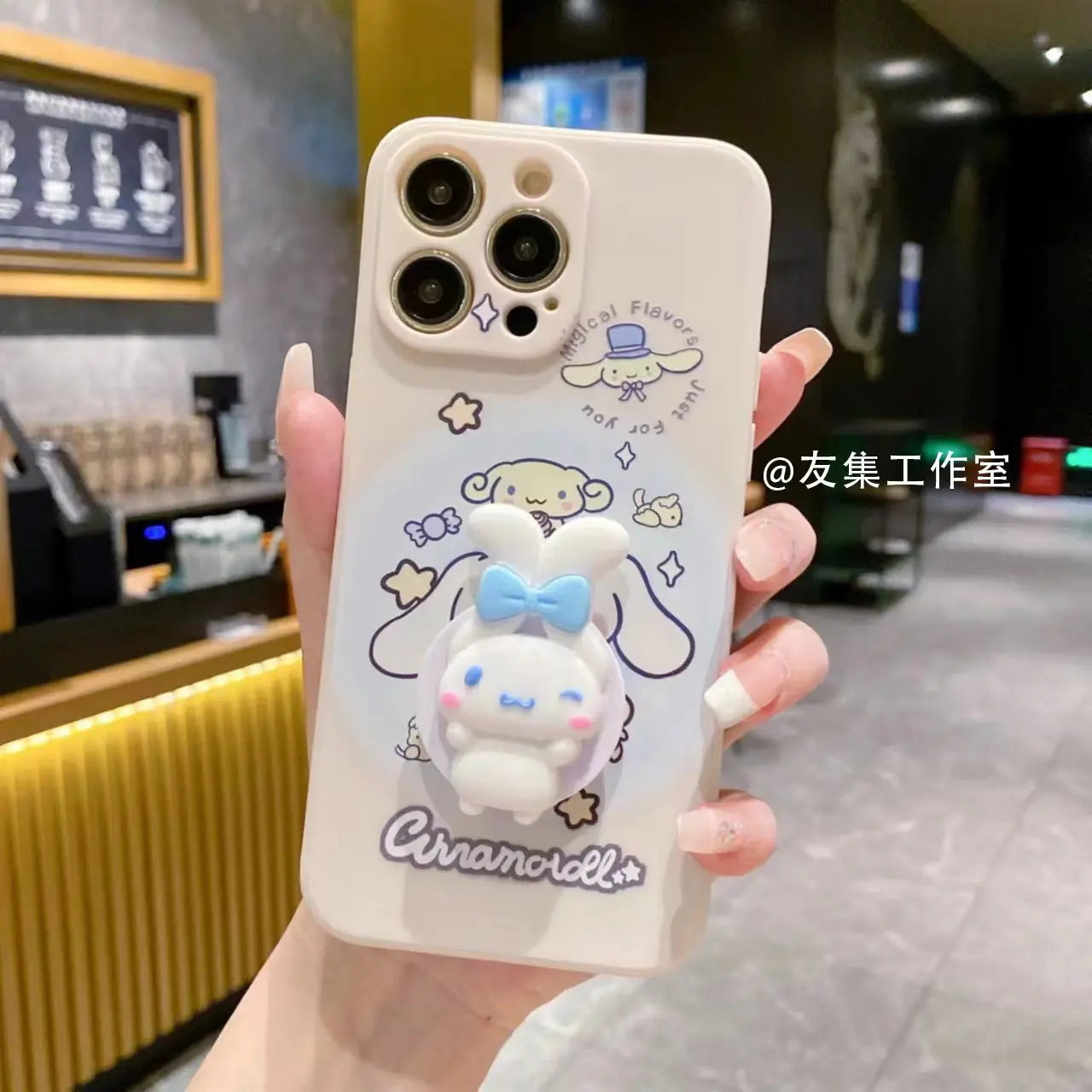 Sanrio Cinnamoroll With Lanyard Holder Phone Cases For iPhone 15 14 13 12 11 Pro Max Mini XR XS MAX 8 X 7 SE Plus Silicone Cover