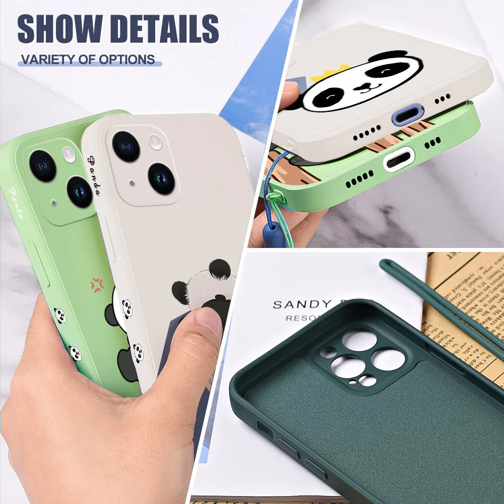 Cute Panda Case For Samsung Galaxy S23 S22 Ultra S20 S21 Plus S21 FE 5G S10 Plus s10e s20 fe Silicone Phone Cover with Lanyard