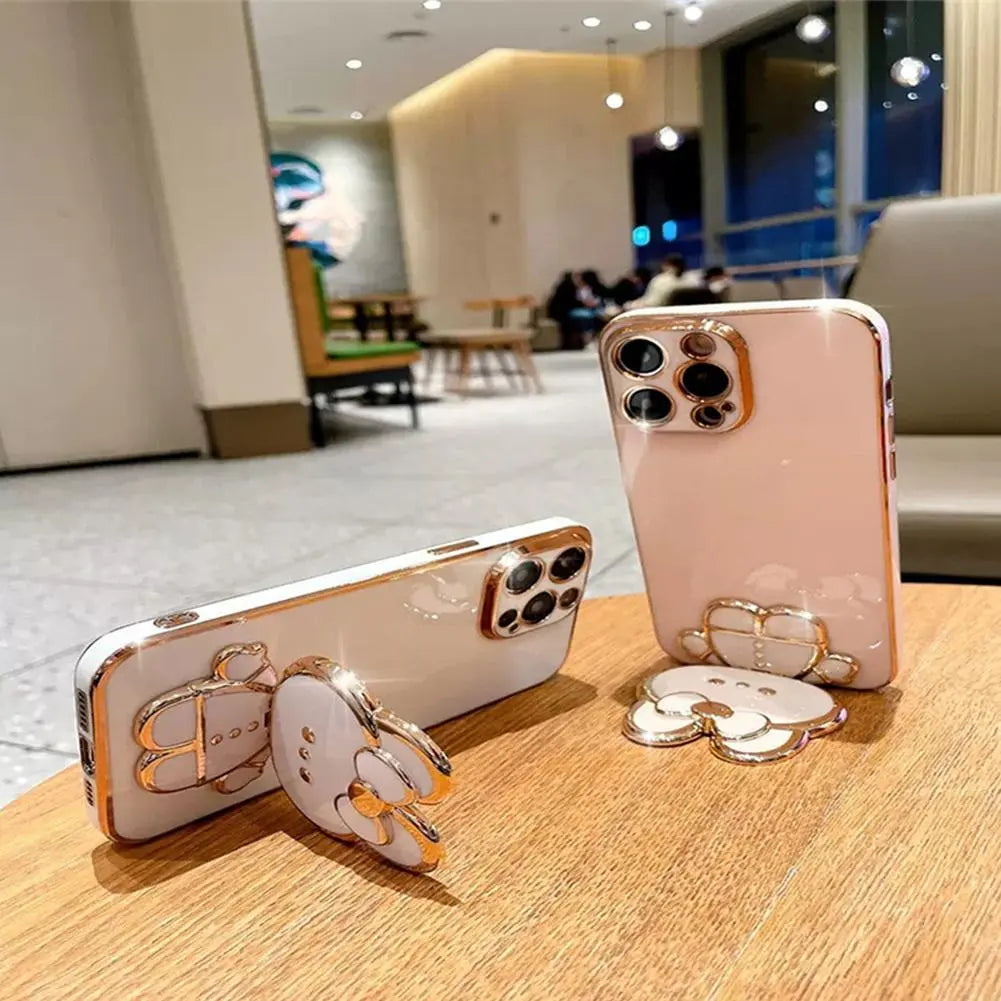 Universal Mobile Phone Holder Metal Cute Cat Phone Holder Cell Phone Stand 2 In 1 Finger Holder With Make Up Mirror