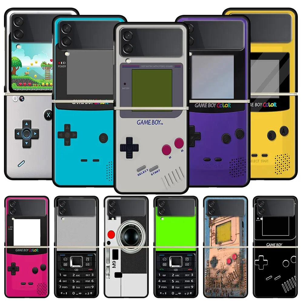 Gameboy Boy Game Phone Case For Samsung Galaxy Z Flip 4 5 3 Fold Black Hard PC Shell For Samsung Z Flip5 Cover Couqe Bumper