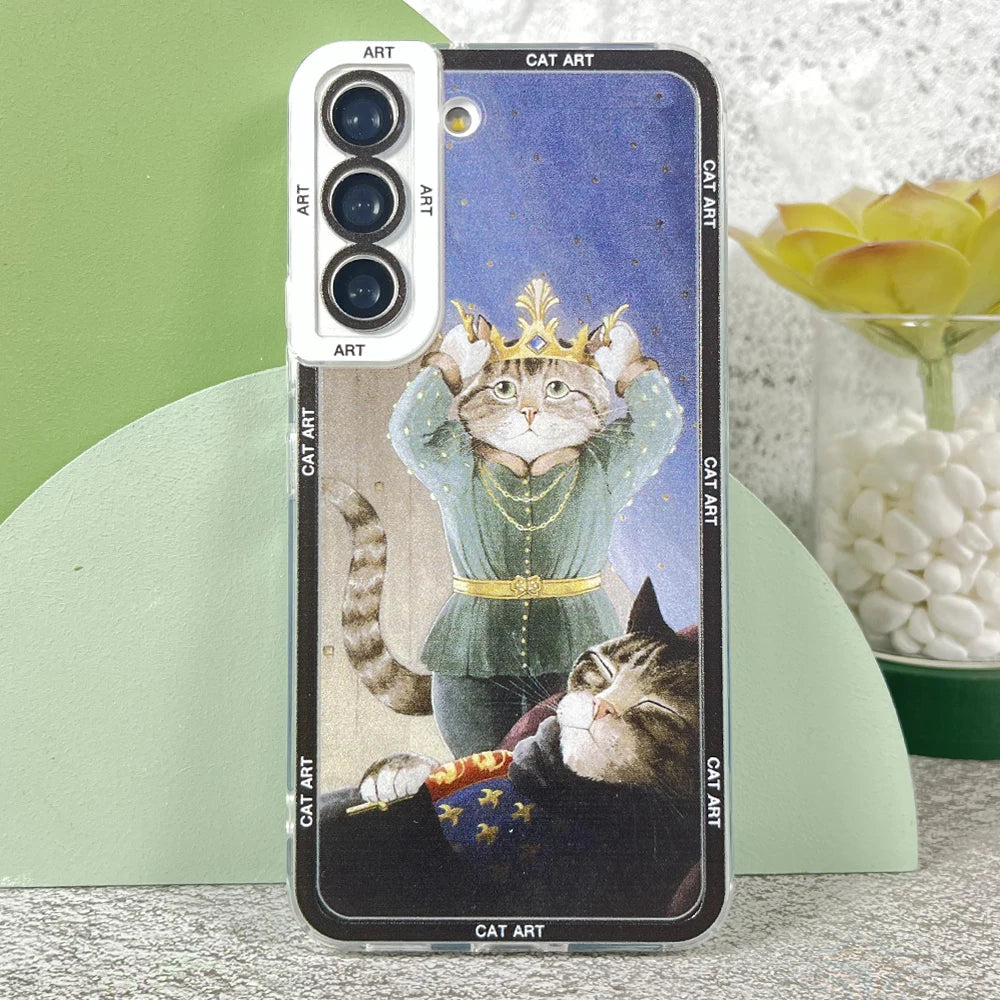 Case For Samsung Galaxy A13 A14 A22 A31 A32 A33 A50 A54 A52 A53 A72 A73 Soft Cover Famous Paintings and Cat Series Art