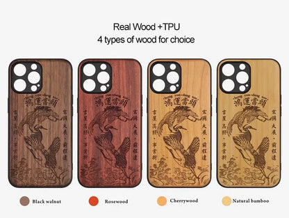 Real Wood Back Case for iPhone 11 12 13 14 15 Plus Pro Max Genuine Bamboo Walnut Wooden Hard Free Custom Gift Phone Case Funda