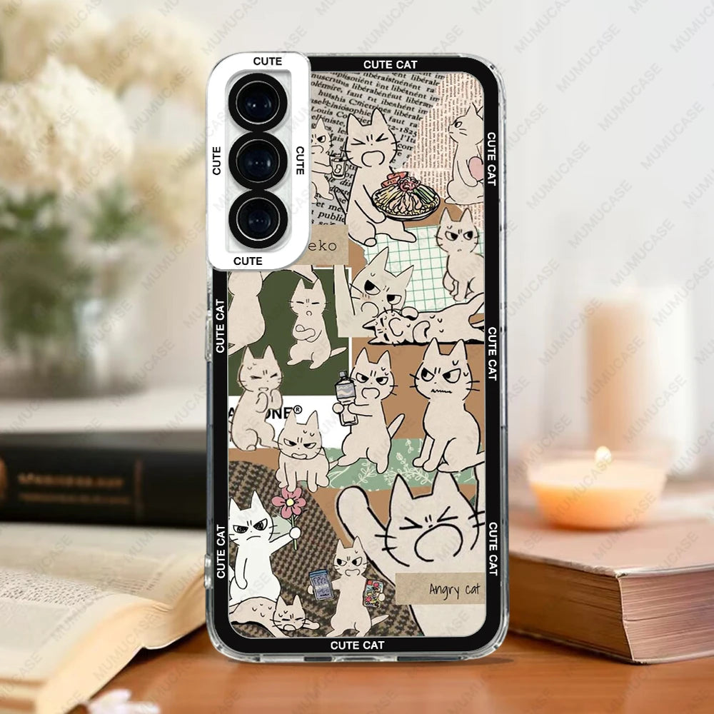 Case For Samsung Galaxy S20 S21 FE S22 S23 Ultra A13 A32 A33 A50 A52 A53 A73 A54 A14 Soft Cover Cute Cat