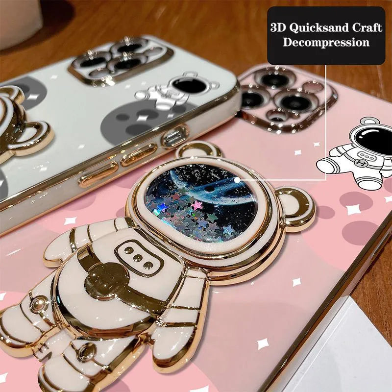 Quicksand Astronaut Plating Phone Holder Case For Redmi 10 10A 10C 9A 12C 9 9C A1 A1plus 9T 12 9CNFC 8A 8 Cover