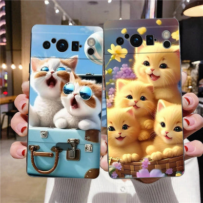 Cute Animal Cat Phone Case Cover for Google Pixel 8 7 6 7A 6A Pro 5G Shockproof Silicone Soft 8 Pro 5G  Shell Capas Coque Bags