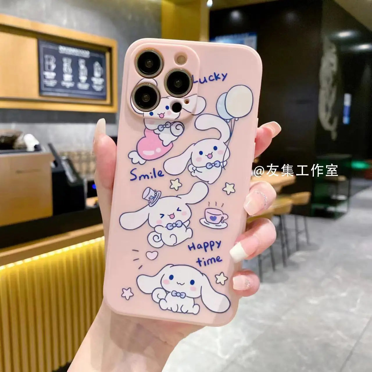 Sanrio Cinnamoroll With Lanyard Holder Phone Cases For iPhone 15 14 13 12 11 Pro Max Mini XR XS MAX 8 X 7 SE Plus Silicone Cover